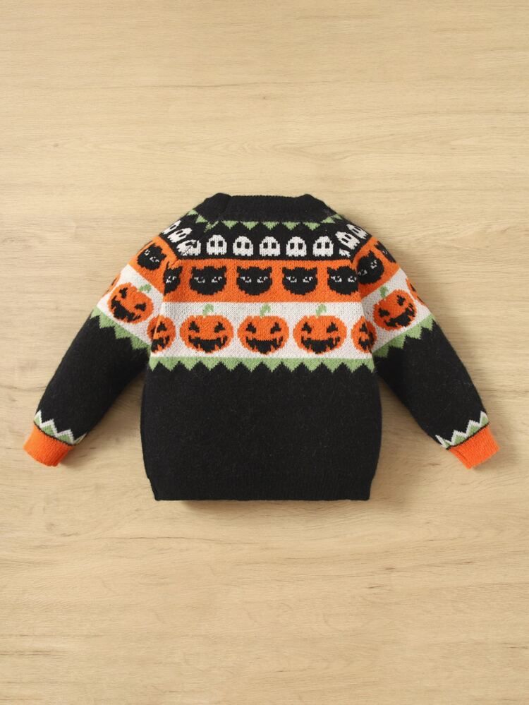 SHEIN Baby Halloween Pumpkin Pattern Raglan Sleeve Sweater | SHEIN