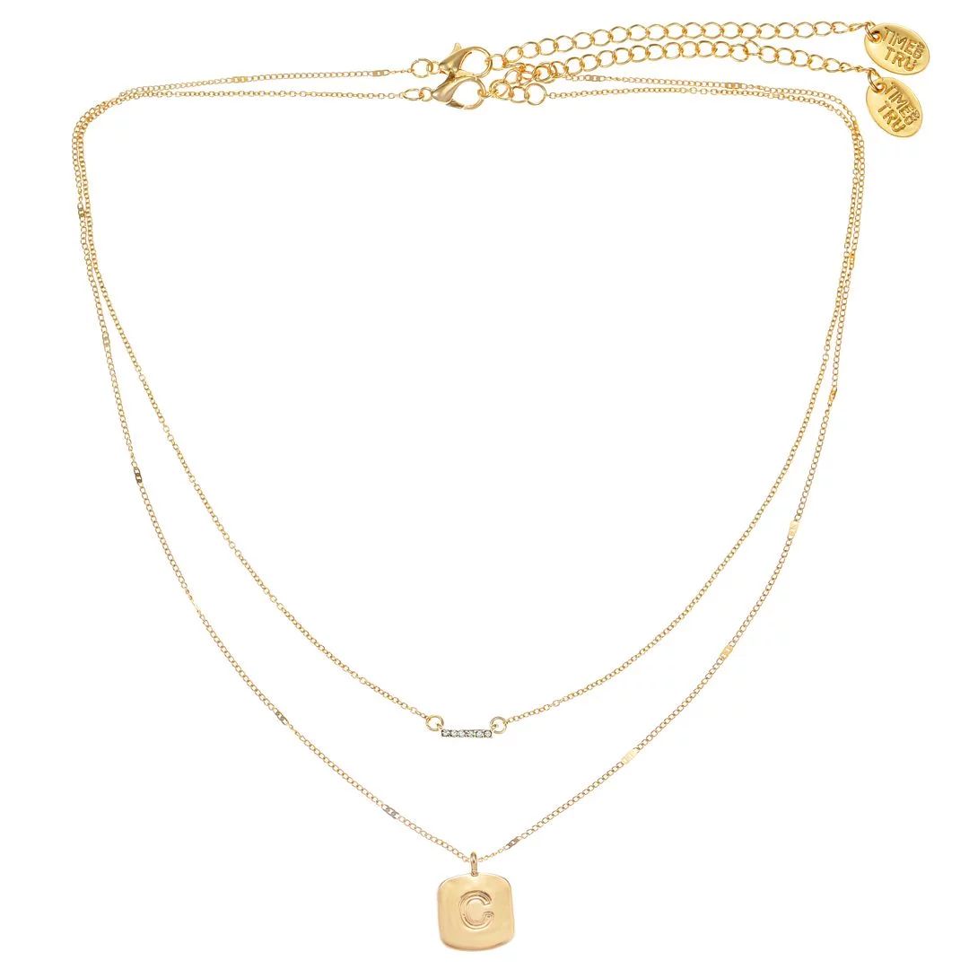 Time and Tru Gold Initial Letter "C" Necklace Set for Women, 2 Piece Set - Walmart.com | Walmart (US)