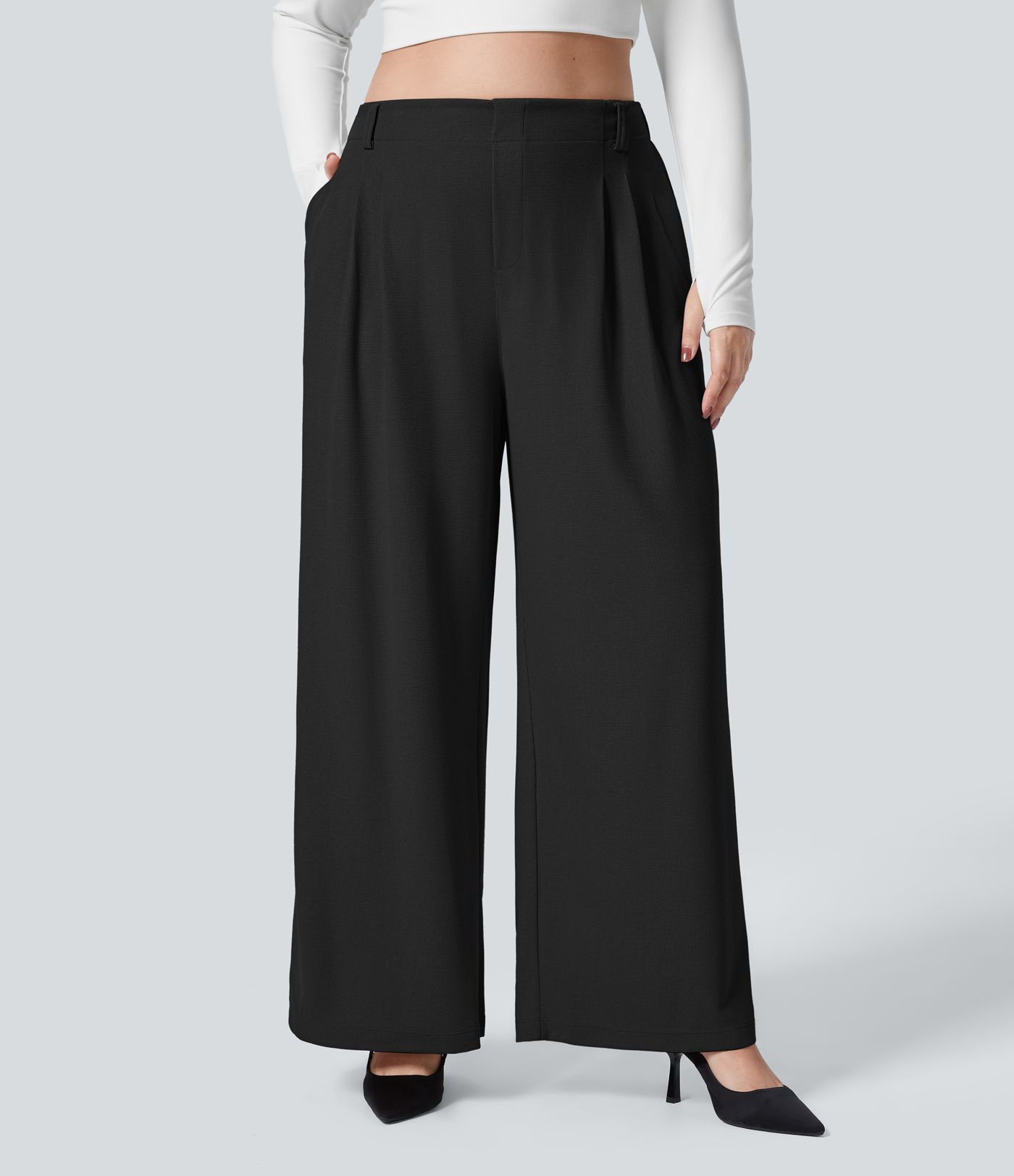 Women’s Halara Flex™ High Waisted Pocket Wide Leg Waffle Work Plus Size Trousers - Halara | Halara UK
