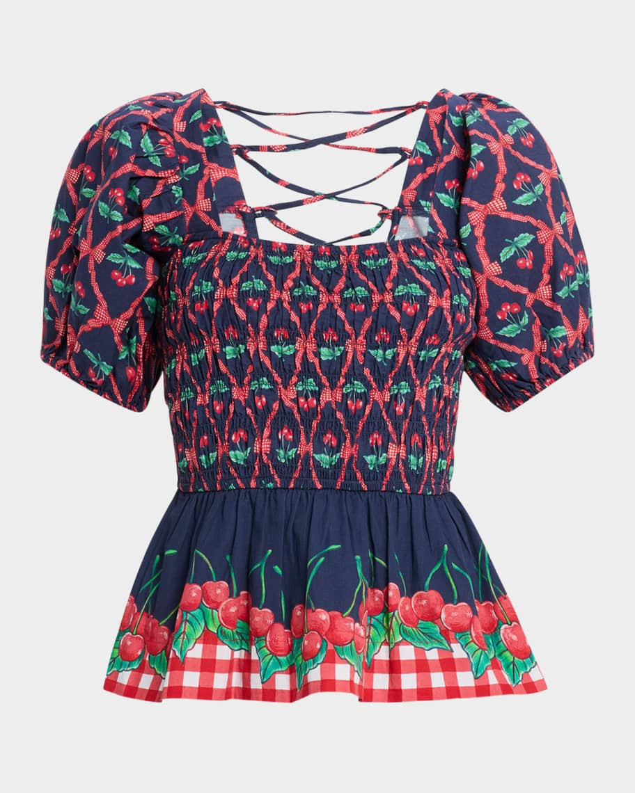 Damson Madder Allegra Cherry Pie Smocked Blouse | Neiman Marcus
