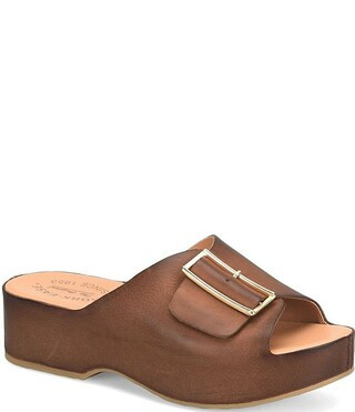 York Leather Buckle Hardware Platform Slide Sandals | Dillard's