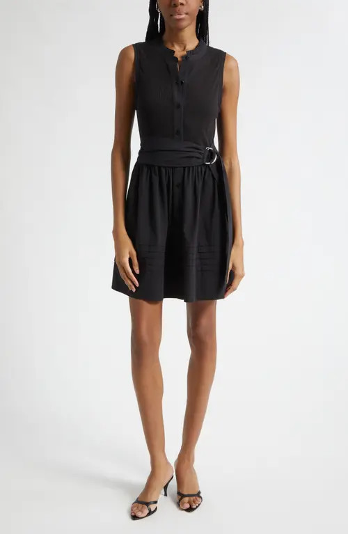 Ramy Brook Orla Belted Sleeveless Mixed Media Minidress in Black at Nordstrom, Size Small | Nordstrom
