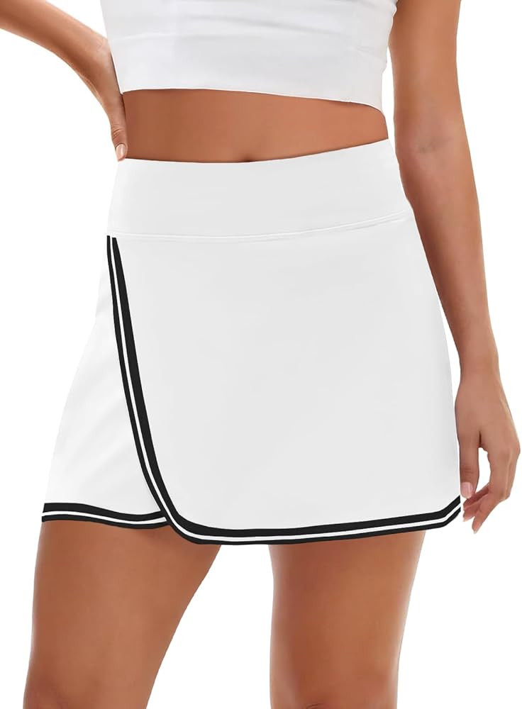 Fisoew Womens Golf Tennis Running Skorts Striped Elastic Waist Skirts Quick Dry Workout Athletic ... | Amazon (US)