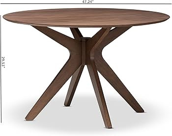 Baxton Studio Monte Mid-Century Modern Walnut Wood 47-Inch Round Dining Table, "Walnut" Brown | Amazon (US)