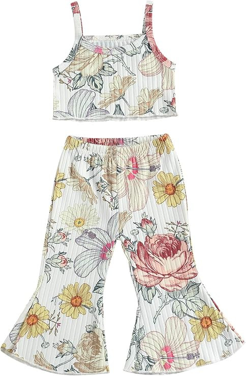 Toddler Baby Girl Outfits Solid Vest Sleeveless Crop Top Pants Set Casual Tracksuit Summer Sport ... | Amazon (US)