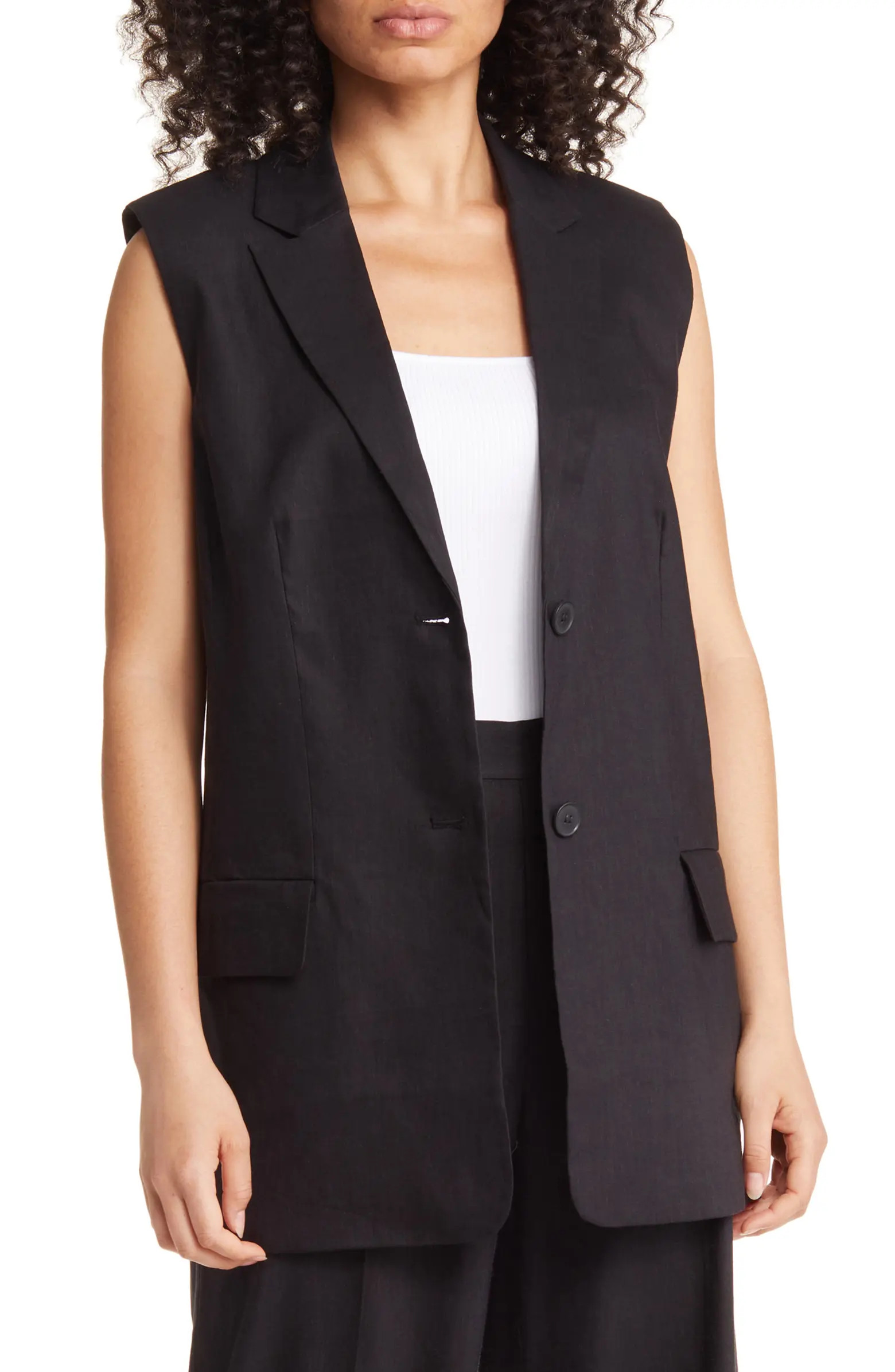Tailored Linen Blend Longline Vest | Nordstrom
