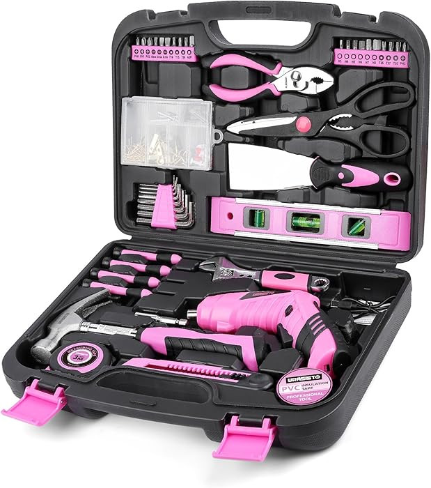 URASISTO Pink Household Tool Set with 3.6V USB Electric Screwdriver, 136 PCS Home Tool Kit with C... | Amazon (US)