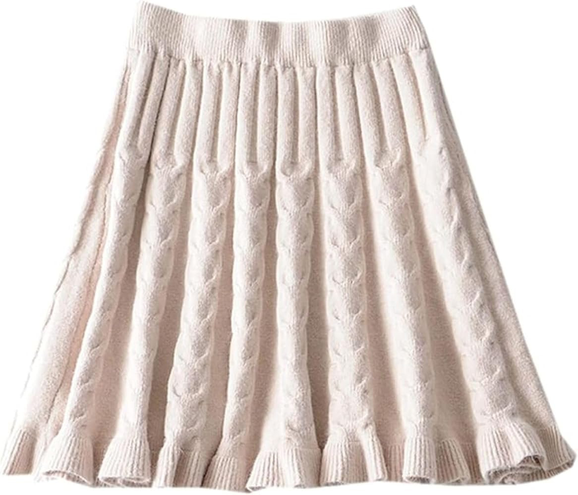 SANGTREE Women's Cute Stretchy Knit Short Pleated Solid Sweater Skirt | Amazon (US)