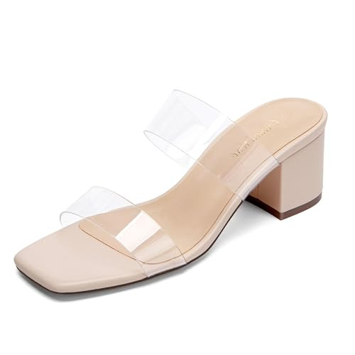 Women's Wide Width Heeled Sandals Two Strap Square Open Toe Dressy Slides 2 Inch Low Chunky Block... | Amazon (US)