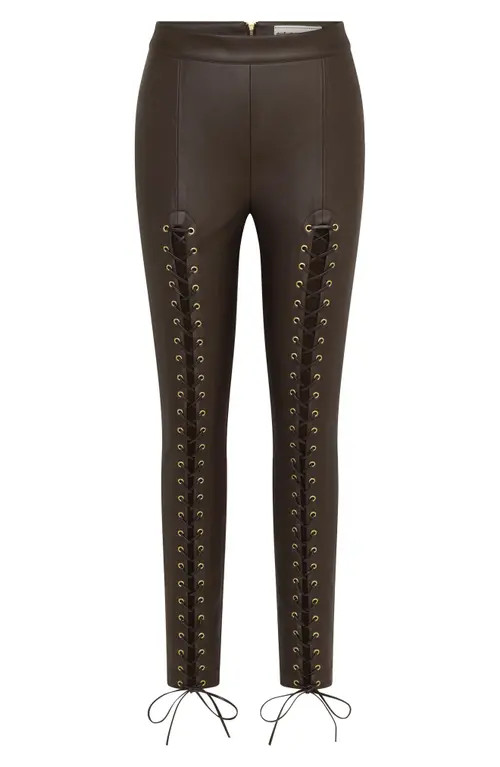 Autumn Adeigbo Emma Lace-Up Faux Leather Pants in Brown Vegan Leather at Nordstrom, Size 4 | Nordstrom