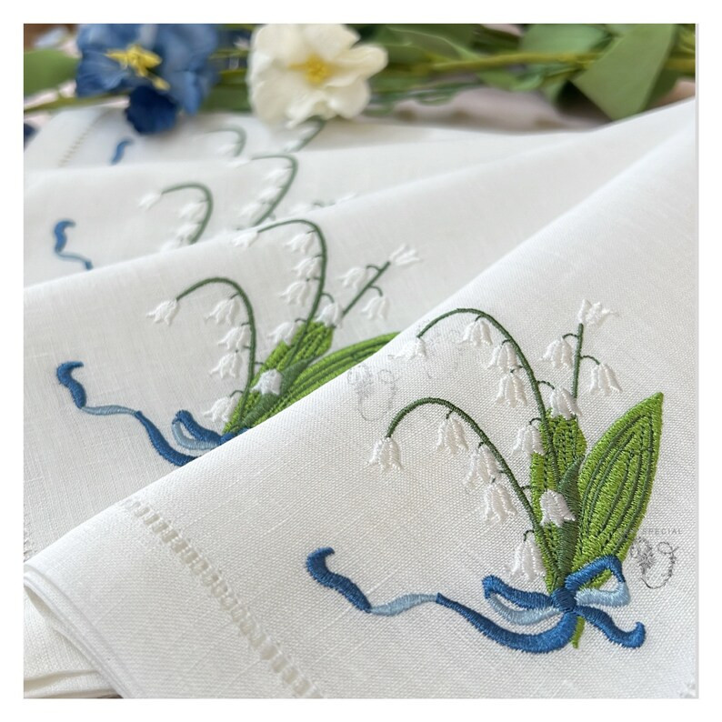 Embroidered Linen Hemstiched Napkins - Etsy | Etsy (US)