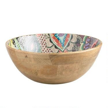 Janice Large Multicolor Enamel Wood Bowl | World Market