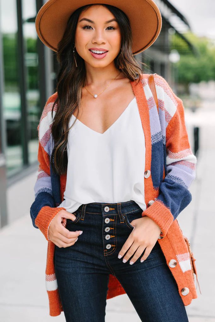 Fall For You Rust Orange Striped Cardigan | The Mint Julep Boutique