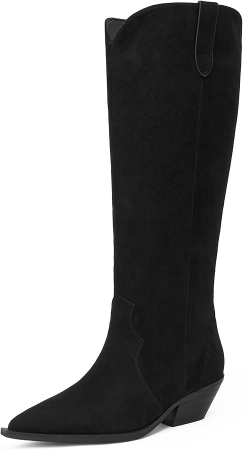 iiimmu Women's Knee High Cowboy Boots Faux Suede Western Cowgirl Boots with 2 IN Chunky Heel Poin... | Amazon (US)