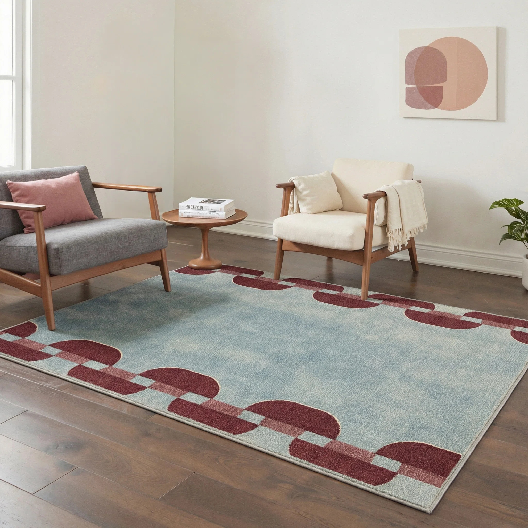 Luma Ultra-Modern Machine Washable Chain Link / Adriatic Blue Indoor Area Rug With Non-Slip Backi... | Wayfair North America