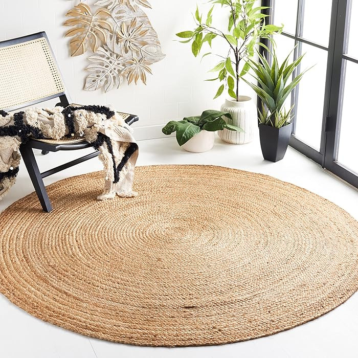 SAFAVIEH Area Rug 10' Round - Cape Cod Collection- Large - Natural Brown, Handmade Braided Flat W... | Amazon (US)
