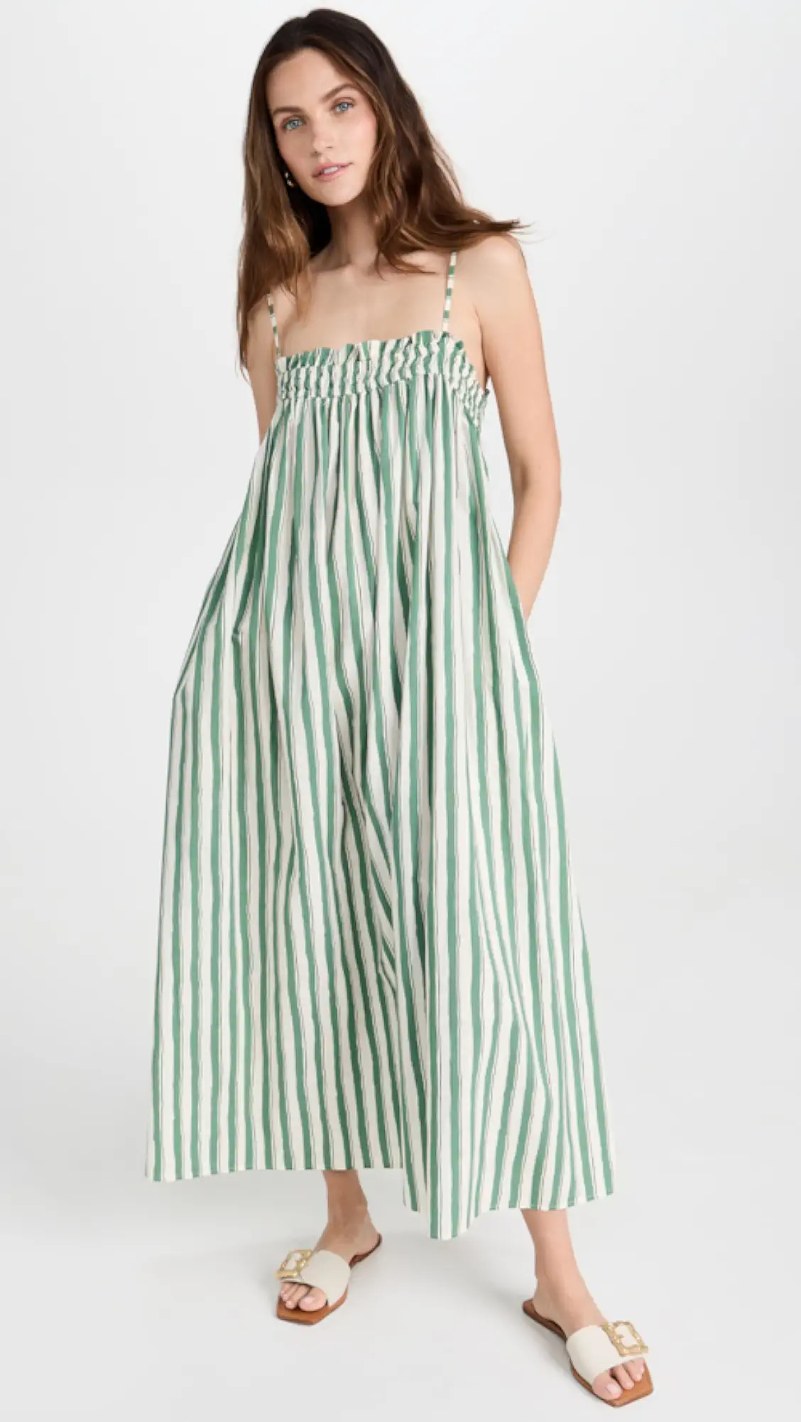 Poplin Ruffle A-Line Midi Dress in Stripe | Shopbop