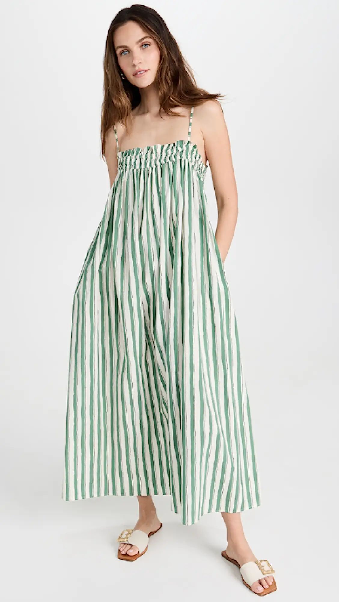 Poplin Ruffle A-Line Midi Dress in Stripe | Shopbop