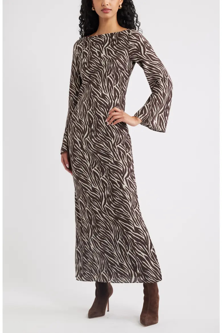 Print Long Sleeve Drape Back Dress (Women) | Nordstrom | Nordstrom