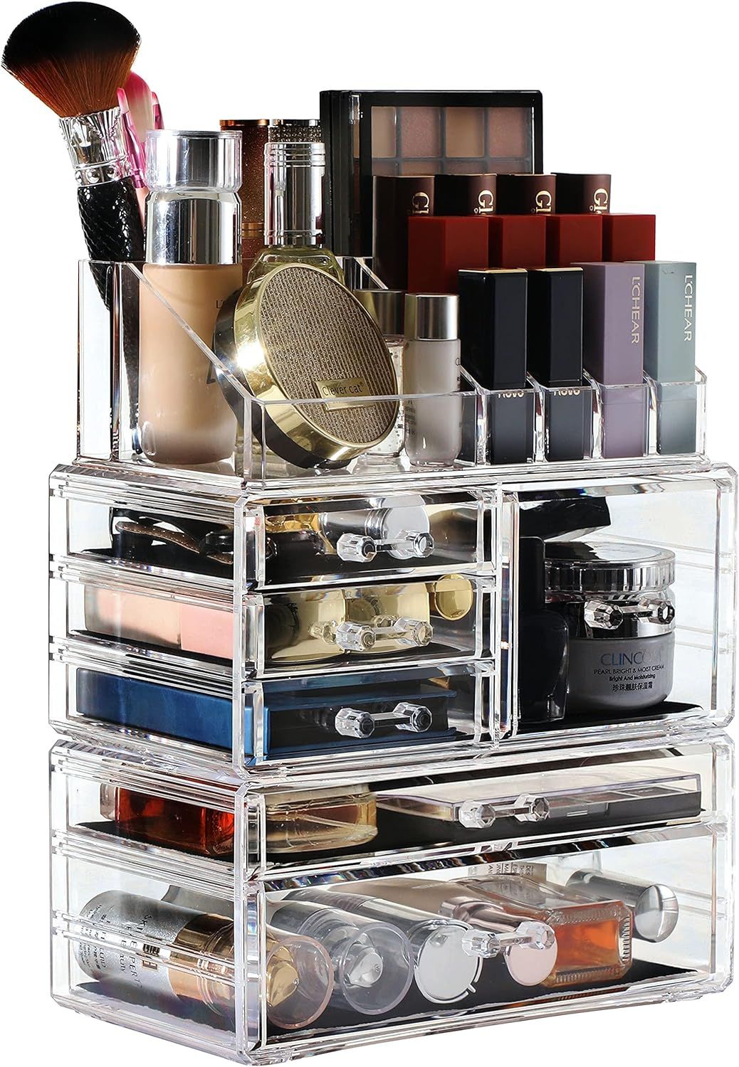 Cq acrylic Makeup Organizer Skin Care Large Clear Cosmetic Display Cases Stackable Storage Box With  | Amazon (US)