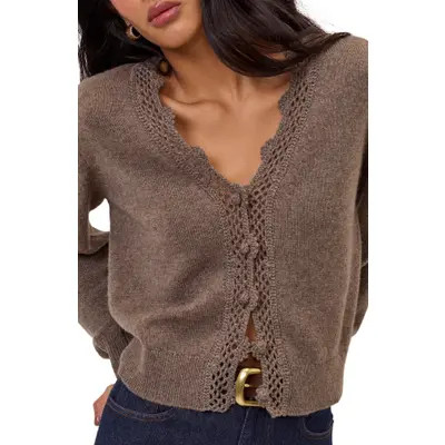 Nobody's Child Openwork Trim Wool Blend Cardigan in Grey at Nordstrom, Size Large | Nordstrom