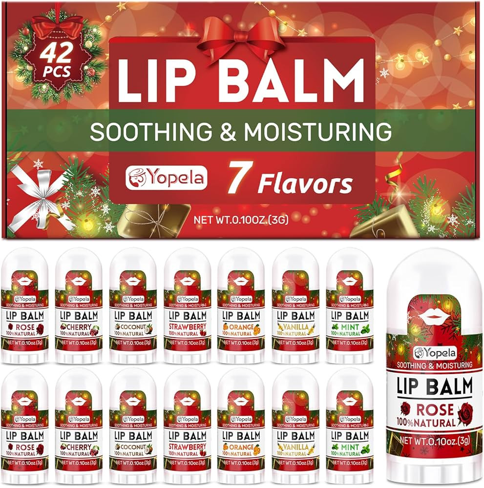 Yopela 42 Pack Christmas Lip Balm, MIni Lip Balms Bulk with Vitamin E and Coconut Oil, Moisturizi... | Amazon (US)