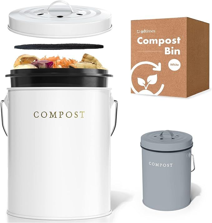White Compost Bin Kitchen Counter, Kitchen Compost Bin Countertop, Kitchen Composter Indoor, Comp... | Amazon (US)