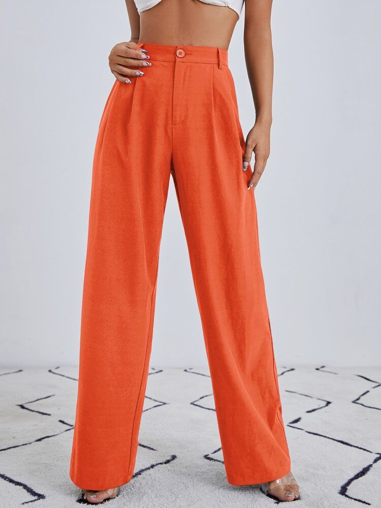 SHEIN Pantalones rectos unicolor con cremallera | SHEIN