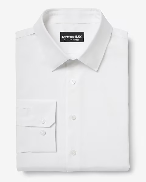 Slim Solid Stretch Cotton 1MX Dress Shirt | Express