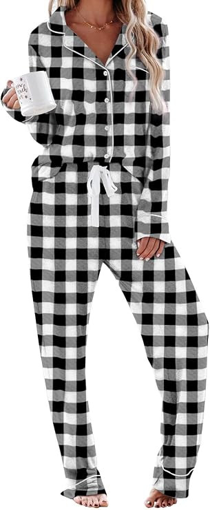 Aamikast Women's Pajama Sets Long Sleeve Button Down Sleepwear Nightwear Soft Pjs Lounge Sets | Amazon (US)