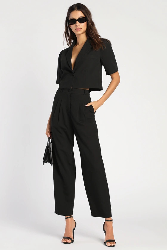 Posh Company Black Pleated High-Waisted Trouser Pants | Lulus