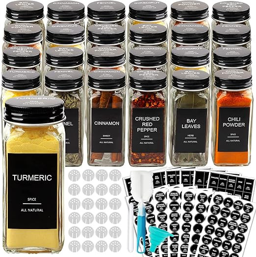 AISIPRIN 24 Pcs Glass Spice Jars with 398 Labels, 4oz Empty Square Containers Seasoning Bottles -... | Amazon (US)