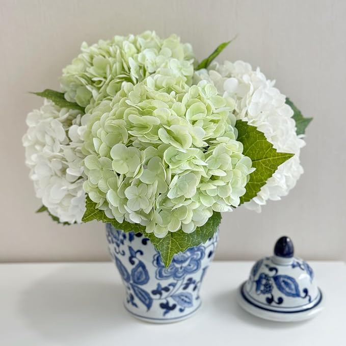 4 Pcs Real Touch White Light Green Hydrangeas Artificial Flower 21'' Realistic Faux Latex Hydrang... | Amazon (US)