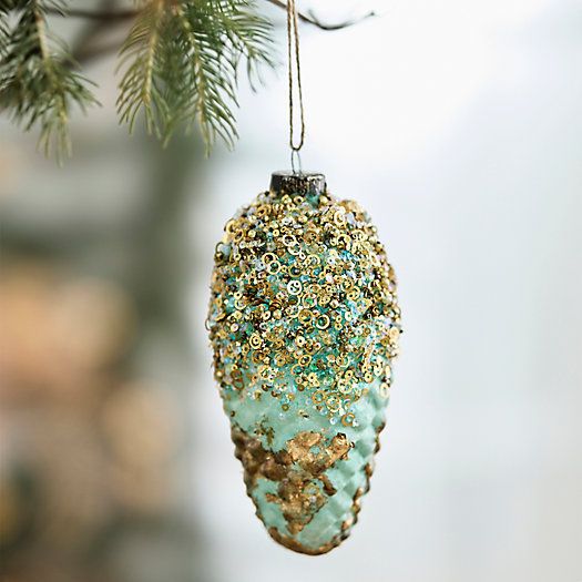 Beaded Pine Cone Glass Ornament | Terrain