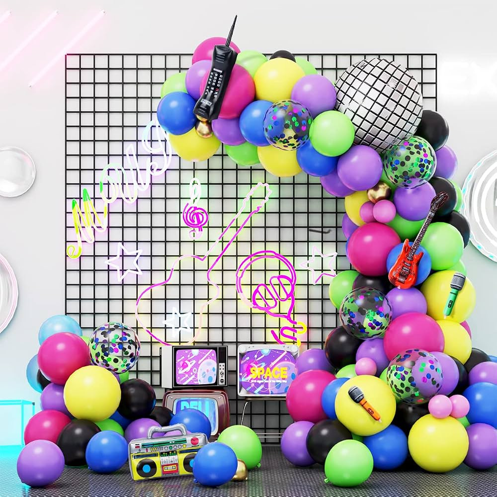RUBFAC 80s 90s Theme Party Decorations 110Pcs Balloon Garland Kit 6PCS Inflatable Disco Ball Radi... | Amazon (US)