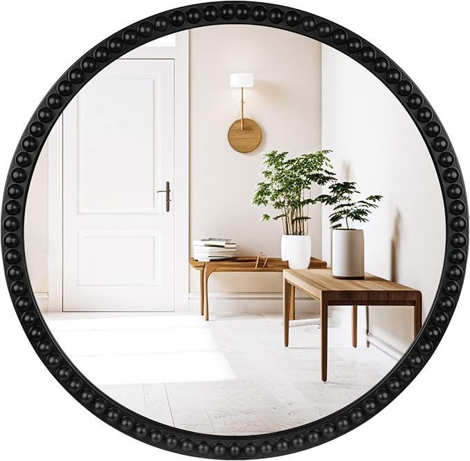 WallBeyond Decorative Round Wall Mirror with Black Beaded Frame, 30 inch Round Mirror for Wall De... | Amazon (US)