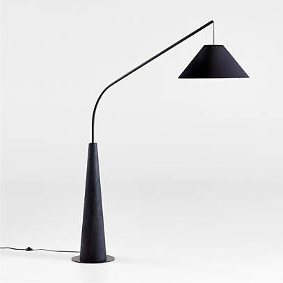 Gibson Black Hanging Arc Corner Floor Lamp with White Shade + Reviews | Crate & Barrel | Crate & Barrel
