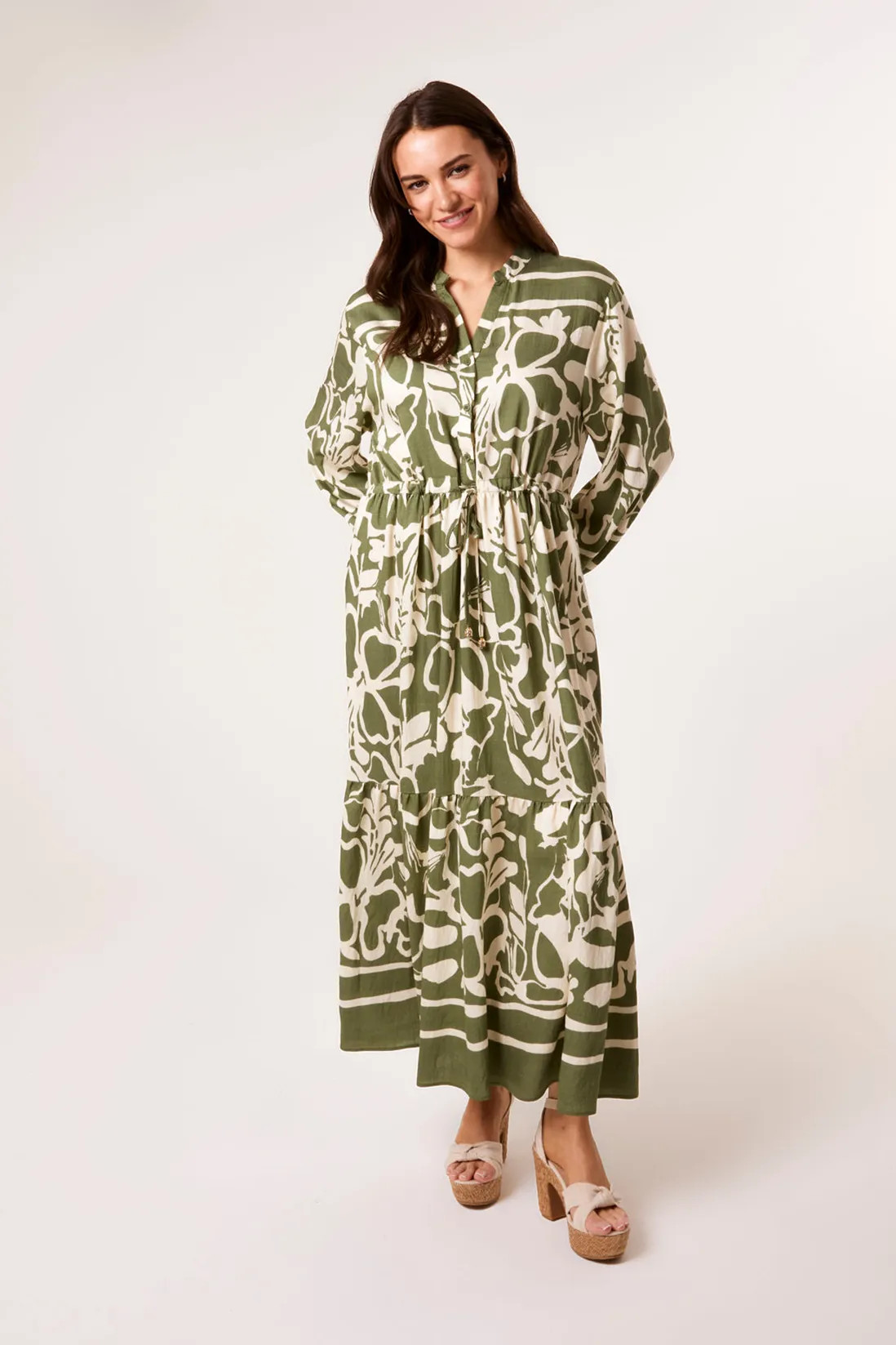 Dresses | Khaki Abstract Floral Print Maxi Dress | Blue Vanilla | Debenhams UK