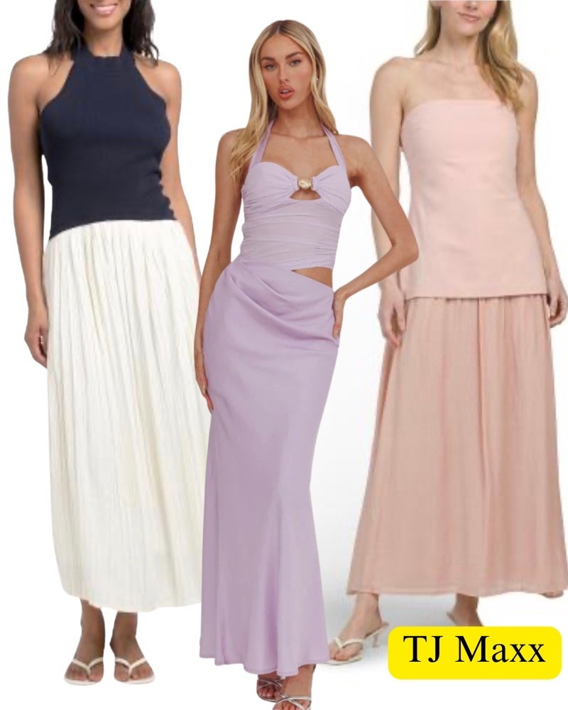 Designer dresses on sale at TK Maxx. Purple maxi, black, white halter dress, pink strapless dress, spring, summer, wedding, party, date night.

#LTKootd #LTKWedding #LTKSaleAlert