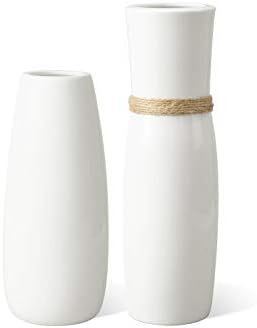 Amazon.com: MoonLa White Ceramic Vases Flower Vase with differing Unique Rope Design for Home Dé... | Amazon (US)