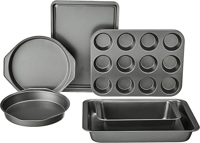 Amazon Basics 6 Piece Nonstick, Carbon Steel Oven Safe Bakeware Set with Cake, Muffin, Cookie, an... | Amazon (US)