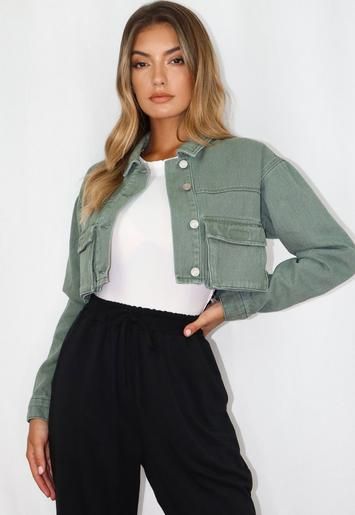 Khaki Crop Denim Jacket | Missguided (US & CA)