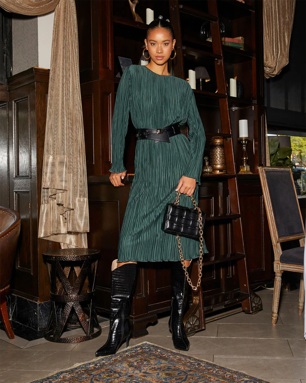 Darcy Plisse Long Sleeve Maxi Dress | VICI