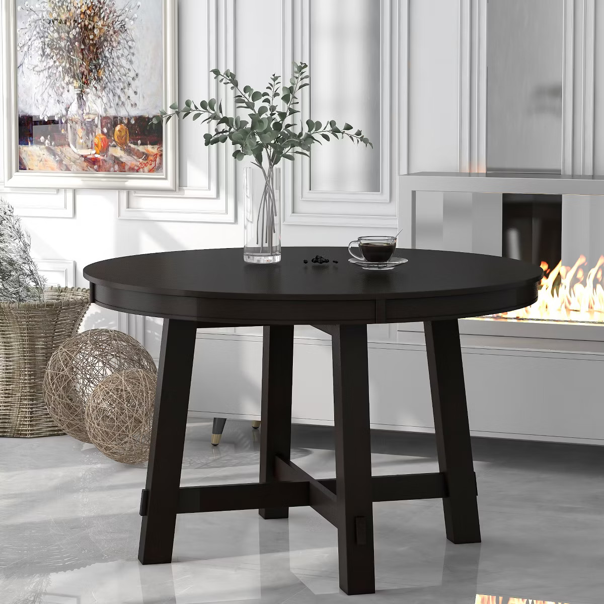 Farmhouse Round Extendable Dining Table with 16" Leaf Wood Kitchen Table - ModernLuxe | Target