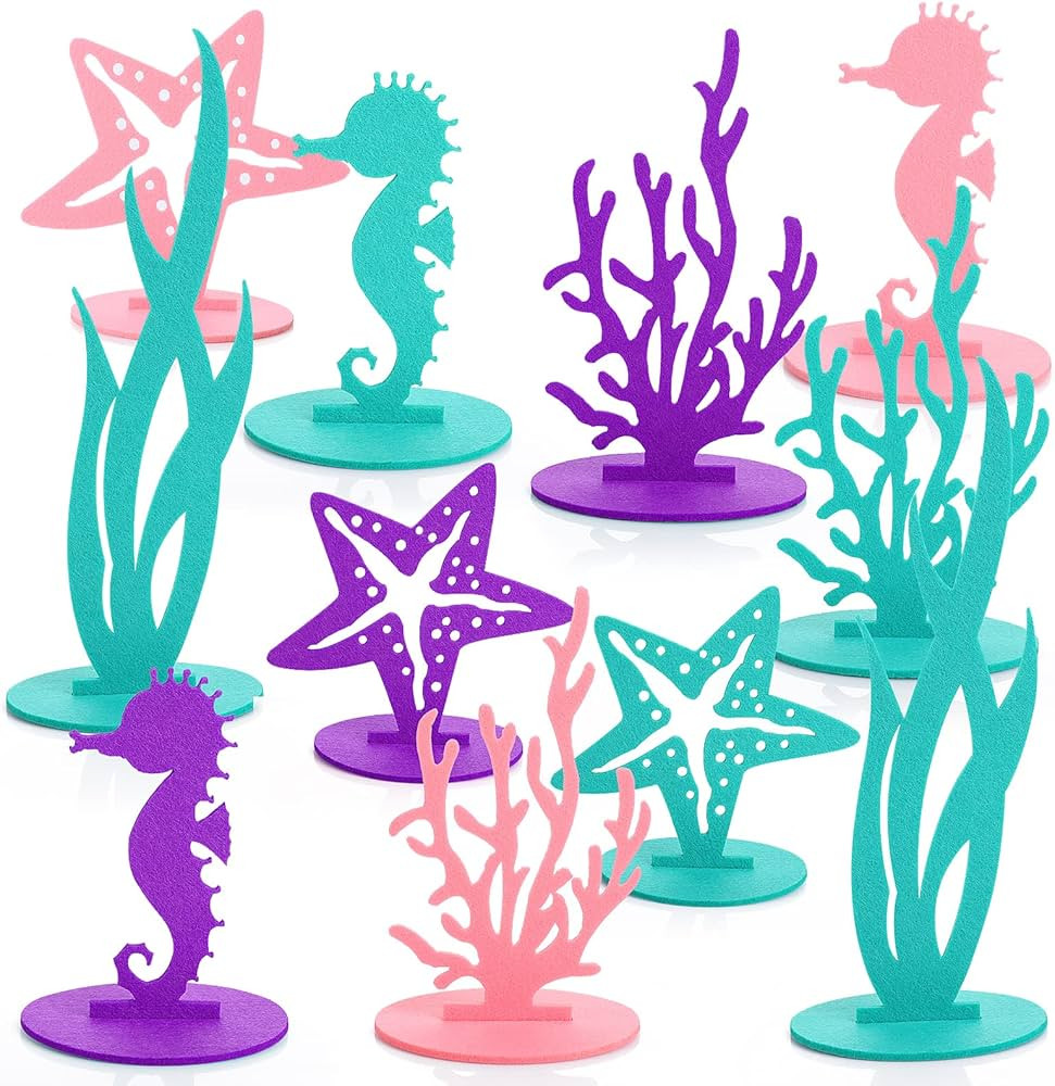 Prasacco 22 Pcs Mermaid Birthday Decorations, Felt Table Centerpiece DIY Under The Sea Party Deco... | Amazon (US)