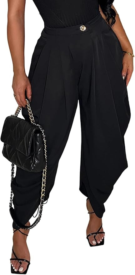 NRTHYE Womens Pleated Dress Pants High Waisted Baggy Wide Leg Palazzo Slacks Work Trousers Busine... | Amazon (US)