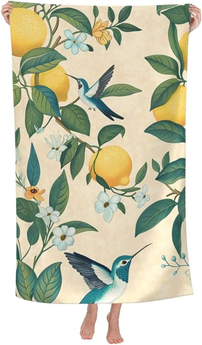 Hummingbird and Lemon Beach Towel 31inx51in, Botanical Sand-Free Microfiber Bath Towel Ultra Soft... | Amazon (US)