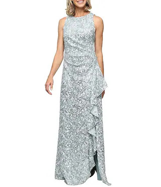 Petite Size Sleeveless Corded Lace Cascade Detail Dress | Dillard's