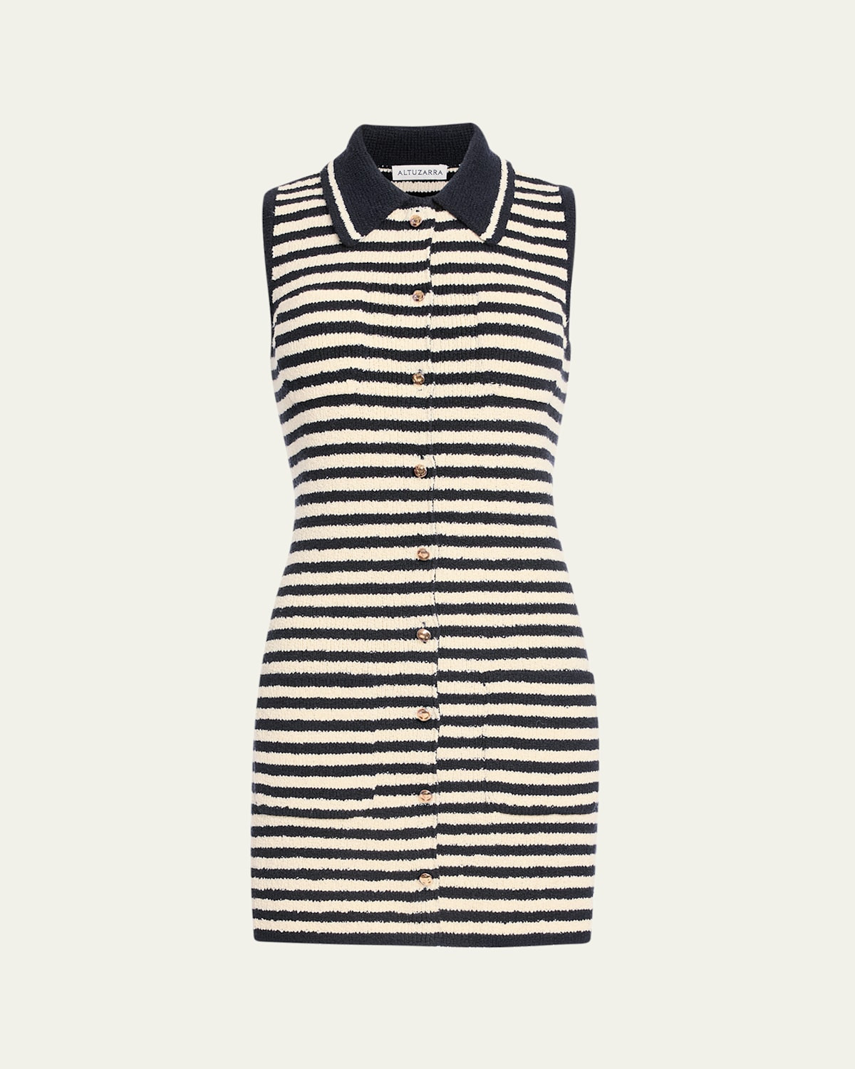 Mamie Striped Knit Button-Front Mini Polo Dress | Bergdorf Goodman