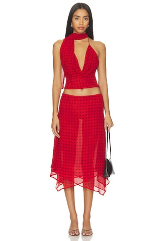 Landry Midi Skirt in Red Dot | Revolve Clothing (Global)